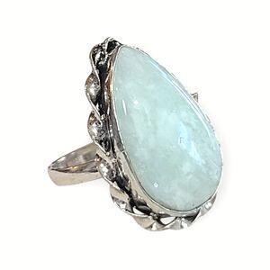 925 Sterling Silver Larimar Gemstone Statement Teardrop Twisted Ring sz 6.5